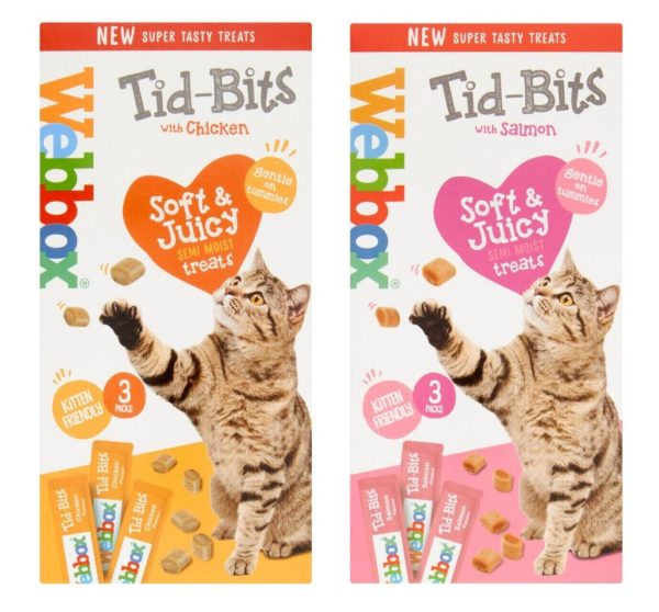 Webbox Tid Bits Cat Treats Soft & Juicy Semi Moist Treats Food Salmon or Chicken